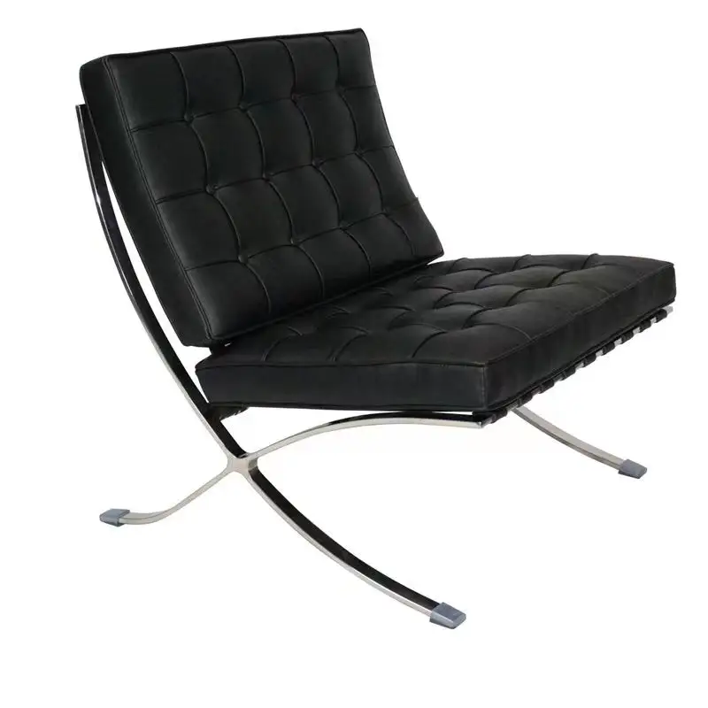 Chaise de créateur de luxe Chaise de loisir relax en acier inoxydable Chaise de Barcelone moderne en cuir véritable