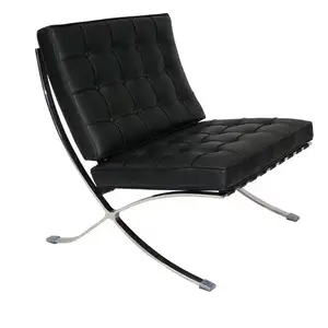 Luxus Designer Stuhl Freizeit Relax Edelstahl Modern Barcelona Stuhl Echtes Leder