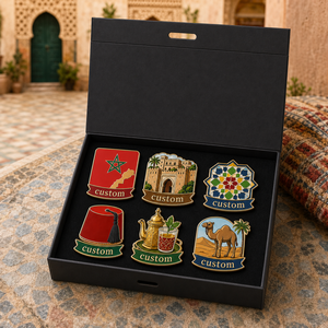 Broche en métal émaillé personnalisée OEM ODM, étoile rouge du drapeau du Maroc, souvenir de Médine, badge de la Fête nationale marocaine, coffret cadeau - Product Image 1