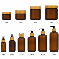 YAN kemasan kualitas tinggi Amber Frosted 500g 350ml botol plastik PET dan Jar Set pompa Bambu tutup tubuh cuci Kondisioner