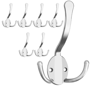 Aluminium Double <b>Wall</b> Hook Heavy Duty Coat Hook for <b>Clothes</b> Towels Bags Hats Robes Keys <b>Wall</b> <b>Mounted</b> Hook Silver Finish - Product Image 1