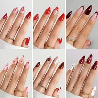 Desain Kuku Palsu Almond Klasik Mewah Kuku Buatan Grosir Soft Gel French Tip Press on Nails