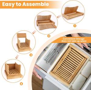 เครื่องตัดขนมปังแบบพับได้ขนาดเล็กสำหรับขนมปังเบเกิล บาแกตต์ ขนมปังปิ้ง ทำจากไม้ พร้อมมีด สำหรับทำขนมปังโฮมเมด ขายส่ง - Product Image 5