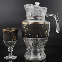 Ensemble d'eau 7 pièces avec décalcomanie d'impression pichet en verre transparent avec couvercle ensemble de verre à eau