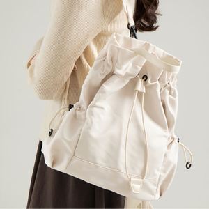 Korean Style Niche Casual Multi-pocket Nylon Women's School Commuting <b>Backpack</b> <b>Drawstring</b> Closure Solid Color Polyester Lining - Product Image 1