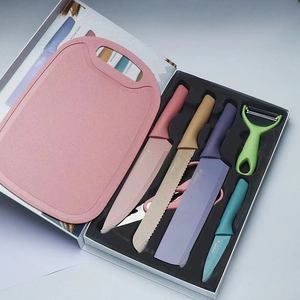 7 PCS Wheatstraw <strong>Kitchen</strong> Knife Set Chef Knives Cleaver Knife Fruit Peeler Slicer Scissor Board Set Macaron Color Stainless Steel - Product Image 1