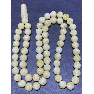 Amber Jewelry Natural Amber Stone Tiger Skin White Round Beads 11+mm Muslim High-quality Rosary Beads Imams