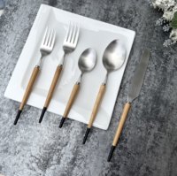 Ensemble de couverts de luxe 5 pièces en acier inoxydable 18/10 avec manche en bois noir moderne poli, vaisselle pour mariage, cuillère à thé