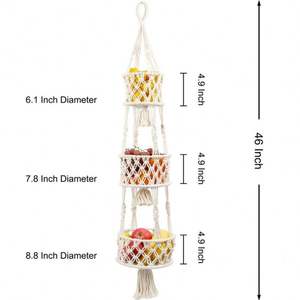 <span class=keywords><strong>Petit</strong></span> Panier En Coton De Rangement Mural Suspensión Para Plantas Corbeille Fruits A 3 Niveaux Accrocher Au Porte - Product Image 2