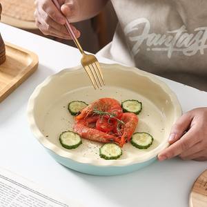 Plat à tarte en céramique en gros, en grès, résistant au four, au micro-ondes et au lave-vaisselle, antiadhésif, design côtelé, pour quiches et tartes - Product Image 6