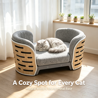 Canapé pour chat et chien, double place, structure en bois, coussin en peluche lavable, robuste, modulaire, inclinable, pour intérieur, solide et confortable