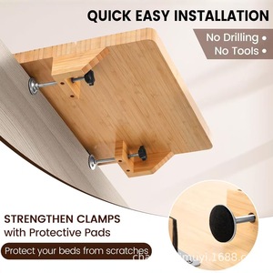 Wooden Bedside Table <b>Clip</b> On Portable Laptop Tray Storage Rack For Bedroom With Phone Holder And Headphone <b>Hook</b> - Product Image 4