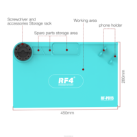 Tapis de réparation en silicone résistant aux hautes températures RF4 RF-PO15 450*280mm avec boîte de rangement pour la maintenance des téléphones mobiles