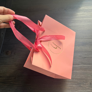 Luxury Hot Pink Gift Bags with Gold Foil Stamping - Satin Ribbon Bow Boutique Shopping Bags For Jewelry & Cosmetics & Glasses - Product Image 2
