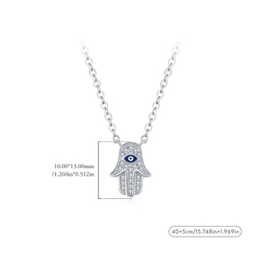 Collana con Pendente Occhio Blu Portafortuna in Argento Sterling 925 Placcato Rodio con Zirconia Cubica e Catena a Croce - Product Image 6