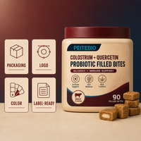 PEITEBIO Bouchées Probiotiques au Colostrum et Quercétine pour Chats, Soutien Immunitaire, Digestif et Cutané, Saveur Bœuf, 90 unités