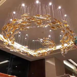 Luminaire de Plafond Soufflé Led Teinté Déco Suspendu Grands Lustres d'Art Lampe en Osier Moderne Cristal Orme Suspension Luminaires - Product Image 2