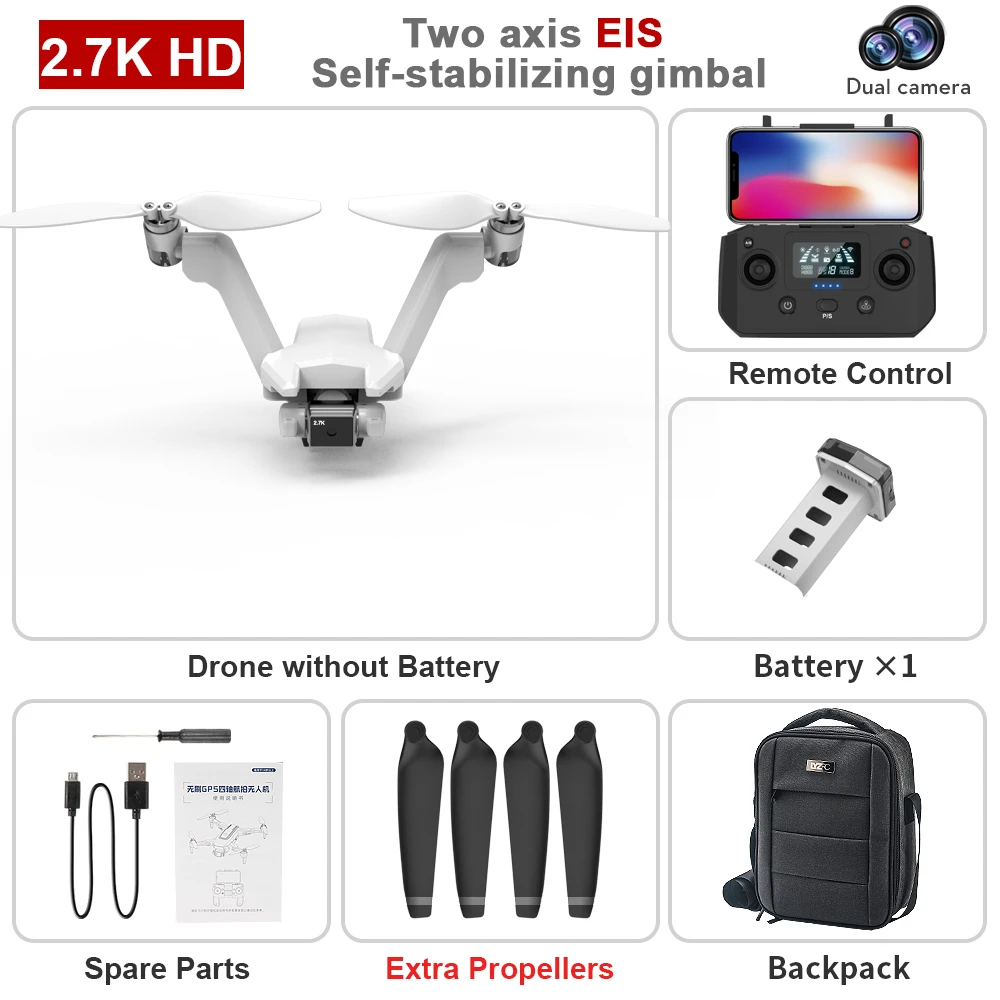 2022 Professional L100 GPS Drone 2.7K V-Type Drone 30mins Aerial HD Dual Camera EIS 2-Axis Gimbal V-type Double Rotor Toys