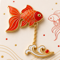 Broche Poisson Rouge, Pendentif Vague, Épingles Métalliques, Badges, Bijoux du Nouvel An Chinois, Vente en Gros, Épingles en Émail Souple Personnalisées, Usine OEM