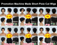 Promotion $6.3 100% cheveux humains courts coupe de lutin Machine pas de perruque de dentelle en gros usine pas cher perruque de cheveux humains pour les femmes noires