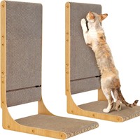 Griffoir mural vertical en bois en forme de L personnalisé avec lit intégré, jouet et outil d'affûtage des griffes tout-en-un pour chat