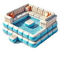 Plateforme flottante gonflable d'extérieur en PVC et tissu maillé avec auvent, pour bar aquatique, piscine marine, canapé de luxe et divertissement sur yacht