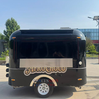 Mini Food Truck Noir, Remorque Alimentaire, Camionnette de Restauration, Remorque Extérieure pour Hot-dogs, Café, Glaces, Snacks