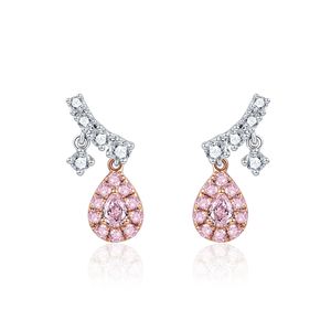 Exquisito Pendiente de oro blanco y rosa de 18 quilates, joyería de tuerca de diamante Rosa Natural Real para mujer - Product Image 1