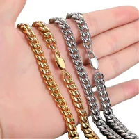Chaîne cubaine en acier inoxydable de haute qualité OMKAIMING, plaquée or 18 carats, unisexe, pour anniversaire, 4 mm, 16 pouces