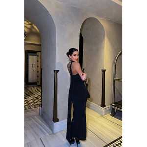 Robe de bal de luxe noire pour femme, taille XL, taille empire, décoration en strass, coupe trapèze droite, pour soirée formelle - Product Image 1