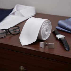 Corbata de moda delgada tejida de satén liso blanco - Product Image 3