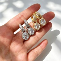 SENYU Boucles d'oreilles créoles ovales amovibles 2-en-1 avec pierre de naissance, en laiton plaqué or 18 carats, pavées de zircon cubique et pendentifs en cristal détachables