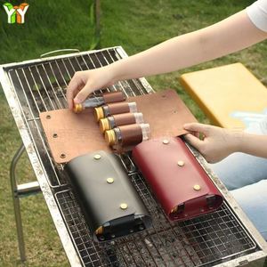 Sac à condiments en cuir PU pour barbecue en plein air, kit de 4 pots à épices, organiseur de rangement, pochette pour le camping, cadeaux de bienvenue - Product Image 2