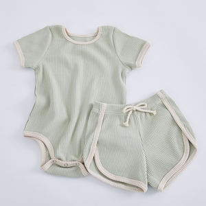 Vêtements d'été pour tout-petits garçons et filles 2020, ensembles de t-shirts à manches courtes en tricot côtelé + shorts, vêtements pour bébés, vêtements pour enfants - Product Image 6