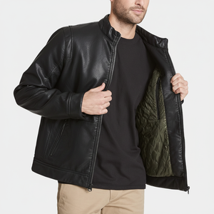 Veste en cuir de cow-boy avec poches avant en cuir de vachette véritable, fermeture éclair, doublure intérieure, pour homme - Product Image 1