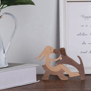Esculturas de decoración de madera ecológicas naturales hechas a mano, estatua creativa de perro para hombre sentado para oficina en casa, letrero de pared grabado a mano - Product Image 6