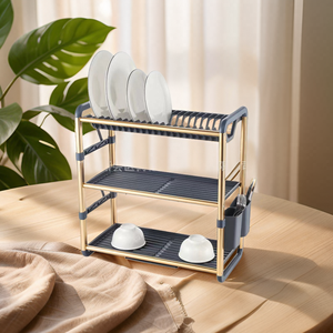 Stendino per piatti a 2 livelli per bancone da cucina con <span class=keywords><strong>scolapiatti</strong></span> e <span class=keywords><strong>scolapiatti</strong></span> con <span class=keywords><strong>scolapiatti</strong></span> con utensile in <span class=keywords><strong>vetro</strong></span> - Product Image 3