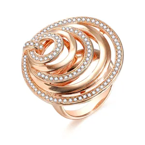 Fashionable Design Rose Gold Plated Large Statement Rings Women Geometric Disc Circle Ring