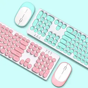 Kombo Keyboard dan Mouse Gaming Pink Ukuran Penuh Ergonomis 2.4G Tombol 104 Gaming Kantor Nirkabel Keyboard dan Mouse Optik