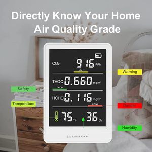 Akers 5 In 1 Air Quality Monitor CO2 TVOC HCHO Temp Humidity LCD Display ZN AK3 - Product Image 3