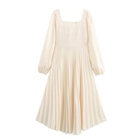 Vêtements pour femmes sur mesure en gros, élégance française de haute qualité, manches longues, col carré, froissé, mi-long, en Spandex/Polyester