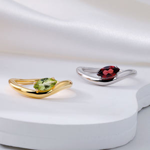 रोमांटिक रेट्रो गहने 925 मार्क्विज़ प्राकृतिक रत्न पेरीडोट पंजा ने वर्षगांठ उपहार के लिए ठीक अंगूठी - Product Image 2