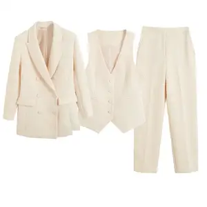 Jaspakken Voor Dames Pakken Kantoor Formeel Vest Jasje Broek Driedelige Set Blazer Set