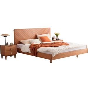 Lit en bois massif de cerisier 1,8 m 1,5 m, style nordique, lit plateforme, mobilier de chambre principale moderne japonais rétro - Product Image 4
