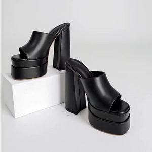 Thick Heel Women's <b>Shoes</b> 2022 Spring Waterproof Platform Sandals One-line slippers Hate the High Sandals Women - Product Image 4