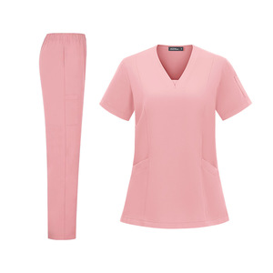 H Z M N O I V-Neck Scrub Set Moisture Wicking Breathable Elastic Quick Drying Women Hospital Uniforms Split Set - Product Image 2