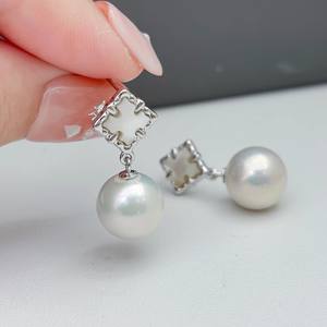 22377DIY Pendientes de Plata de Ley S925 de Moda Sencilla con Cuentas Redondas de 9-15 mm, Base Vacía y Accesorios de Perlas para Oreja - Product Image 3