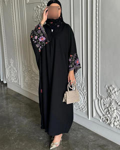 Dubai New Design Black Opne Abaya Wholesale Multicolor Floral Embroidery Sleeve <strong>Hooded</strong> Kimono Abaya Muslim <strong>Cardigan</strong> - Product Image 5