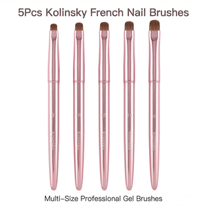 Ensemble de 5 pinceaux à ongles français en métal rose Kolinsky, multi-tailles, pour salon, gel UV, manucure - Product Image 2