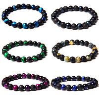 Bracelet en pierre de lave naturelle et œil de tigre, perles de 8 mm, élastique, diffuseur d'huiles essentielles, bijoux de guérison énergétique, vente en gros